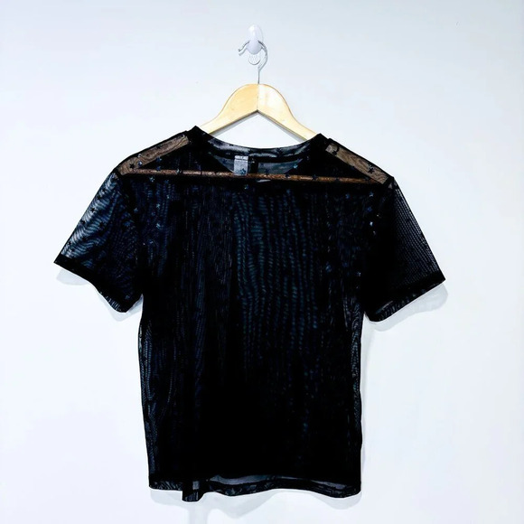 DIVIDED Black Sheer Mesh Star Top | Transparent Party Tee * - Picture 7 of 7